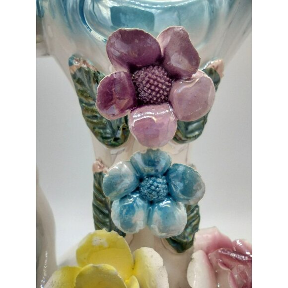 Lusterware Pitcher Vase with Flower Accents and Handle 8 Inches Vintage - Picture 9 of 14